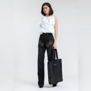 Y/Project NEW Unisex Rhinestone Crystal Embellished Jeans Size 31 Western Black‎